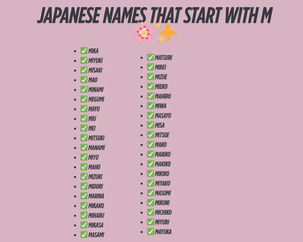 Charming Japanese names starting with the letter M, great for character creation and baby naming.