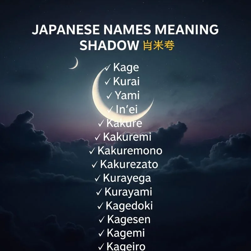 Mystical Japanese baby names symbolizing shadow, displayed with traditional calligraphy and ink brush
