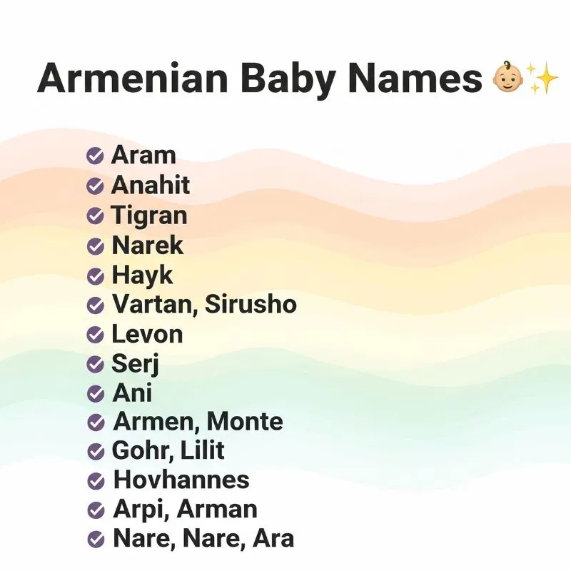 Close-up of a baby’s name tag featuring popular Armenian names like Ani, Arman, and Lilit