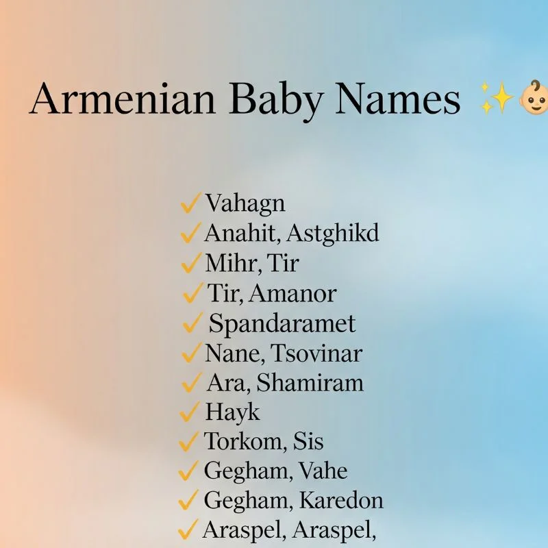 Smiling Armenian baby with name tag reading “Narek” in a soft pastel nursery