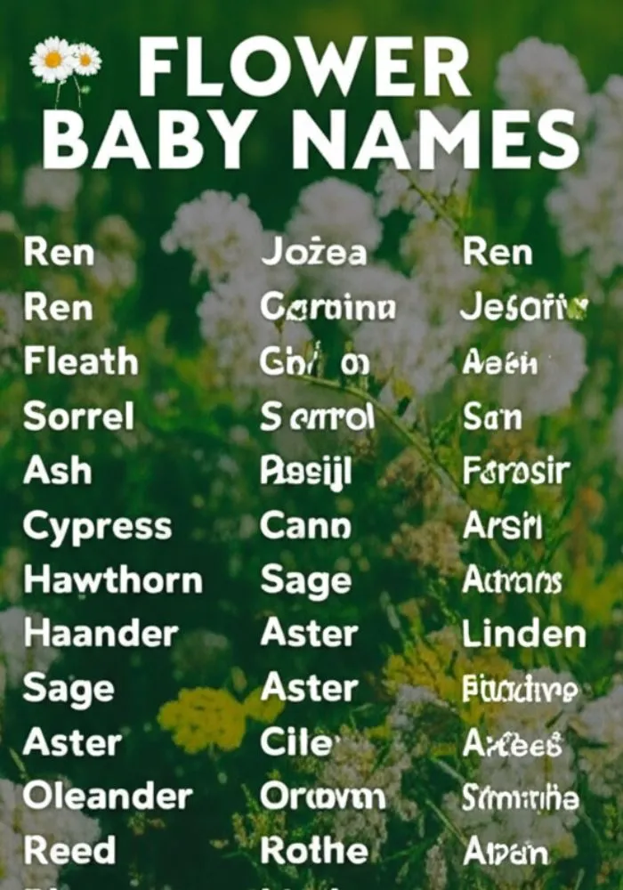 Botanical-themed baby names written in a floral journal