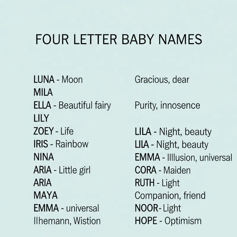 A minimalistic baby name board featuring trendy four-letter names for boys